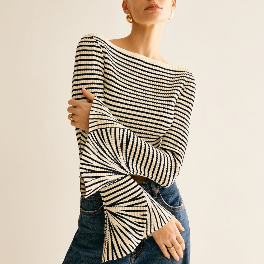Commense Black and White Striped Top